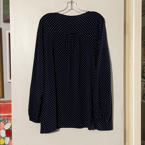 Michael Kors blue with white polka dot v-neck Tuni length top with zip detail - Picture 4 of 7